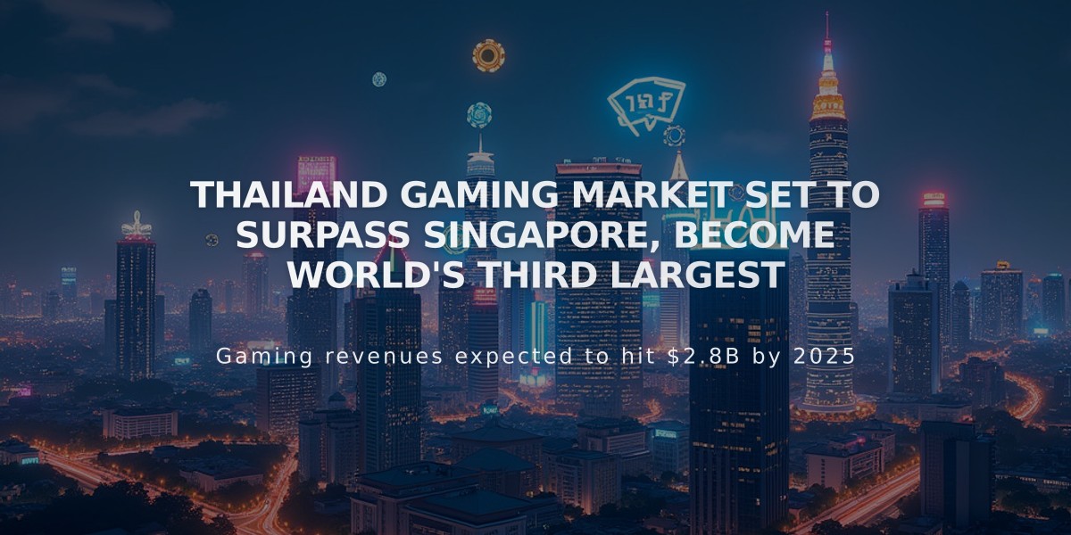 Thailand Gaming Market Set to Surpass Singapore, Become World's Third Largest