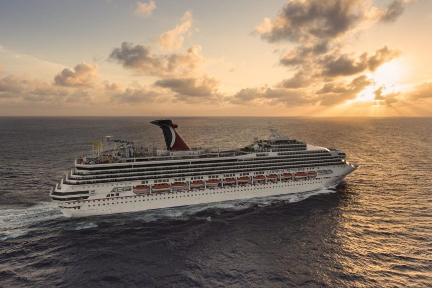 Carnival Sunshine cruise ship at sunset