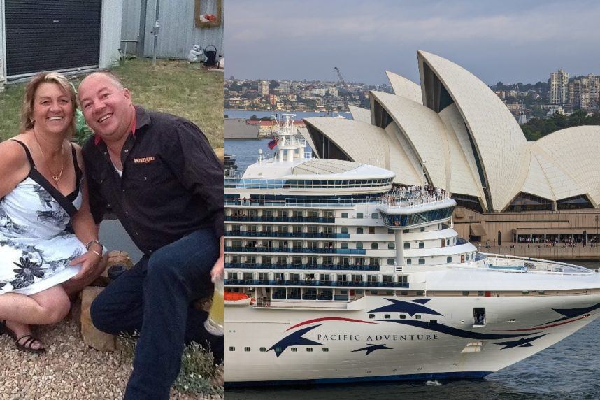 Cruise ship docked in Sydney harbor