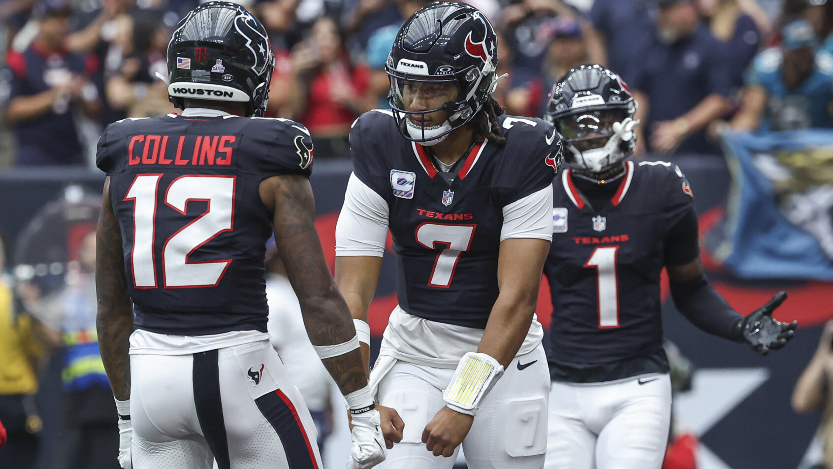 Texans players celebrate touchdown