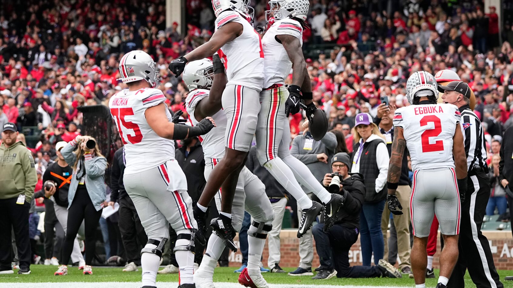 Chiefs players celebrating Super Bowl touchdown