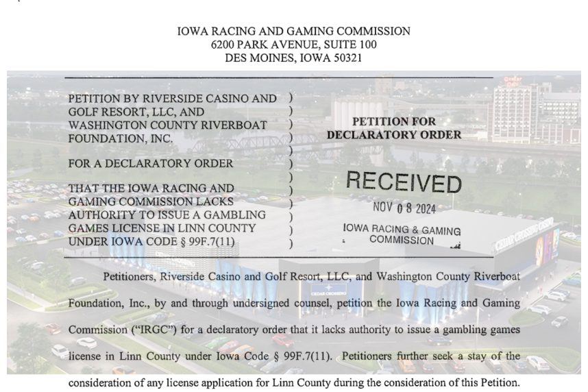 Petition seeking Iowa gambling license clarification