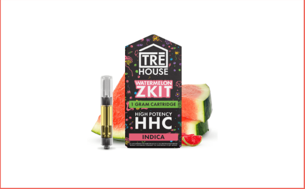 Cannabis cartridge on red watermelon