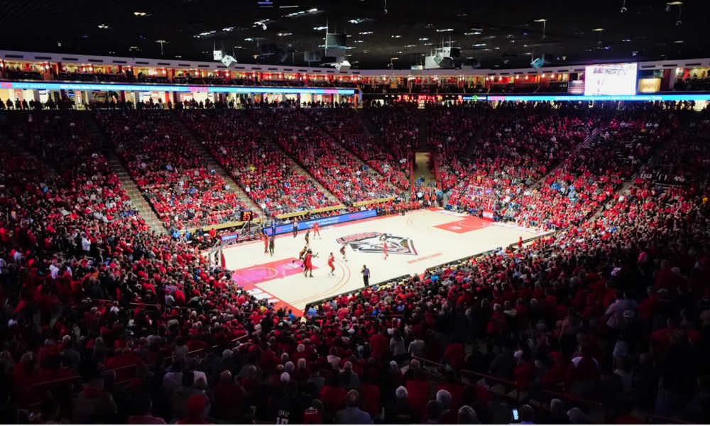 Fans watching basketball game