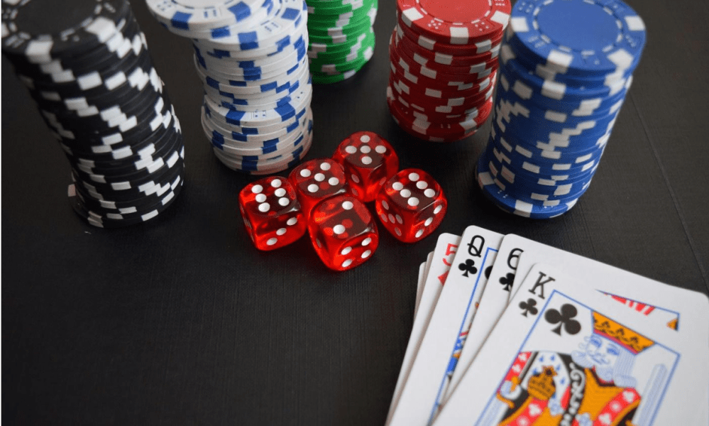 Poker table with cards and chips