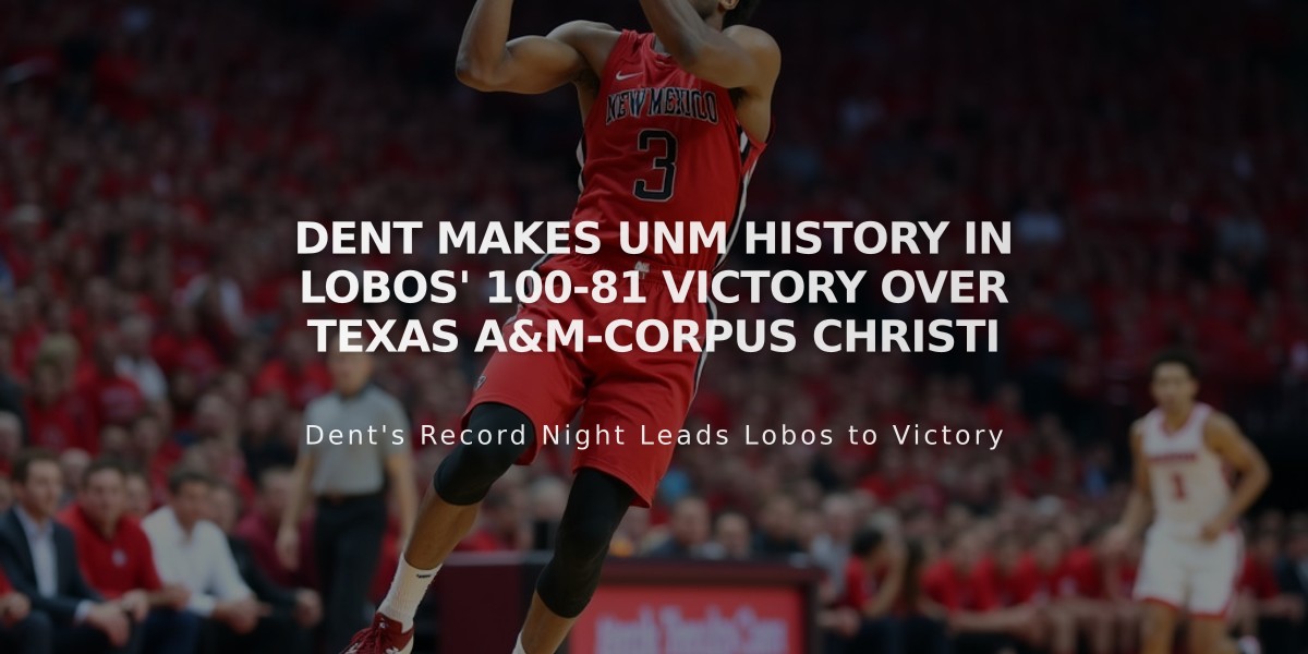 Dent Makes UNM History in Lobos' 100-81 Victory Over Texas A&M-Corpus Christi