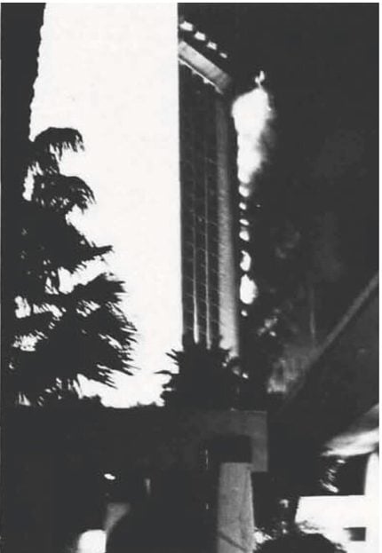 Hilton hotel fire with palm trees