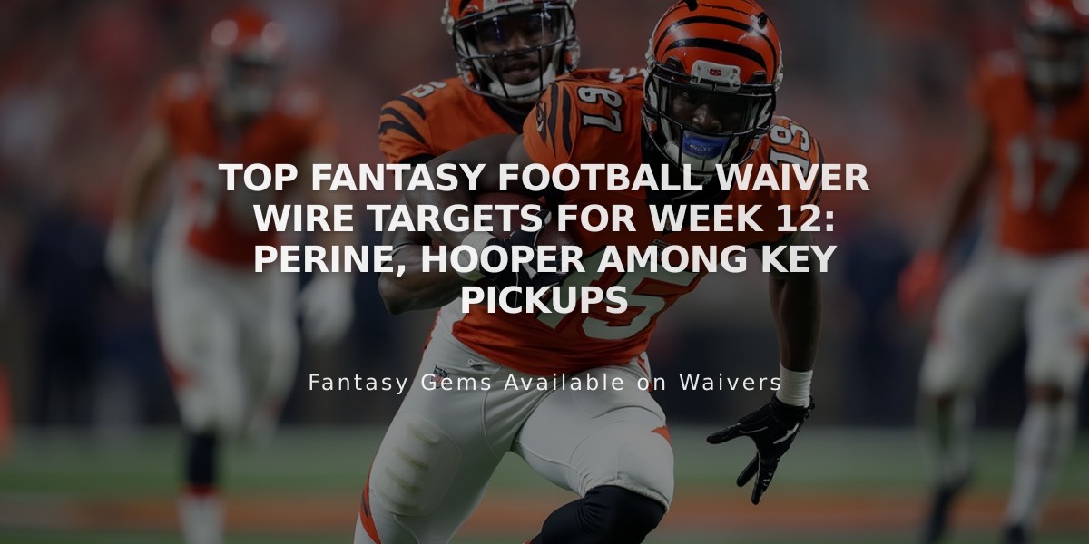 Top Fantasy Football Waiver Wire Targets for Week 12: Perine, Hooper Among Key Pickups