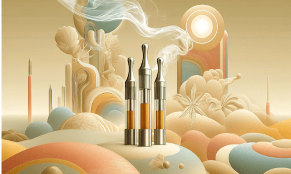 Three vaporizers against vibrant backgrounds