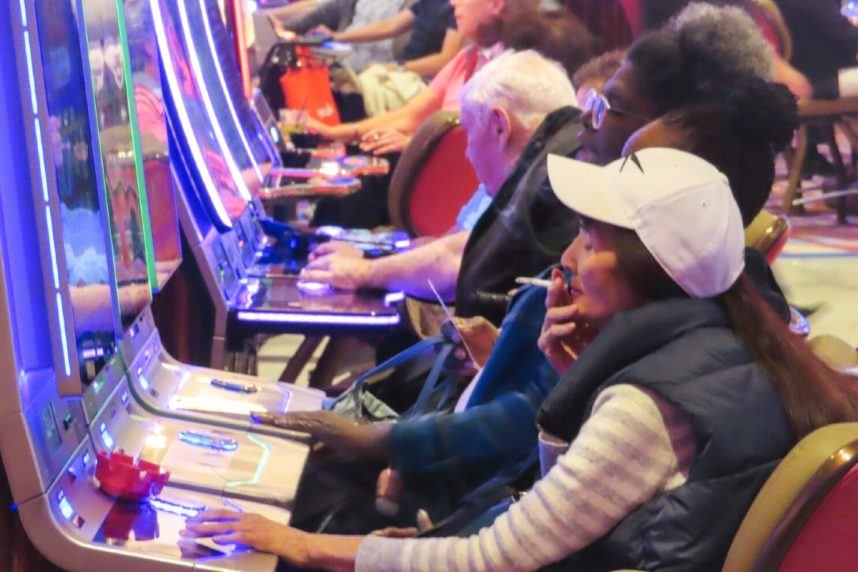 Woman at casino slot machine