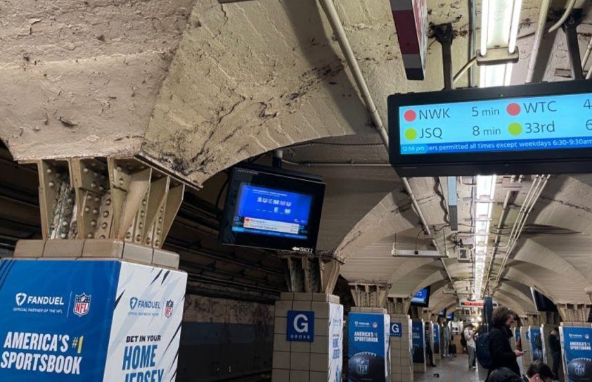 Dimly lit subway information display