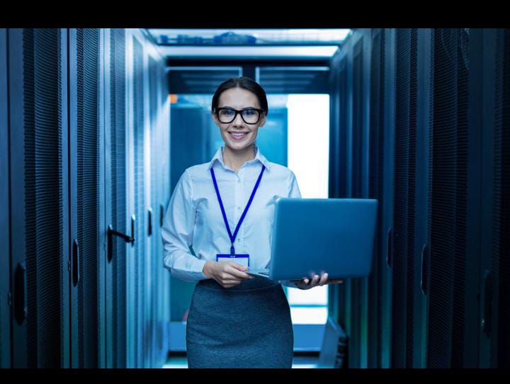 Woman working in data center