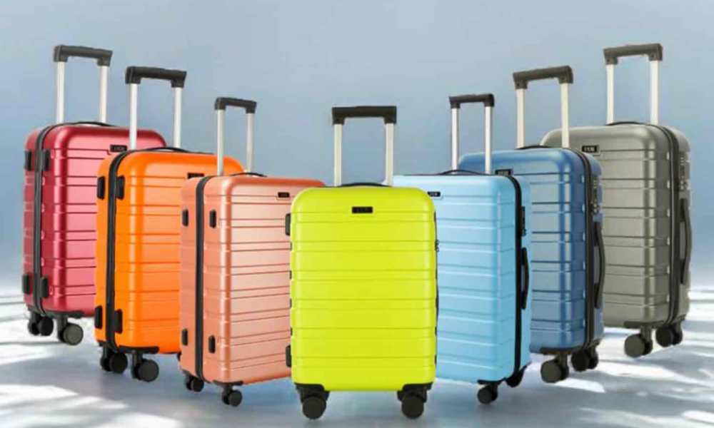 Row of colorful suitcases