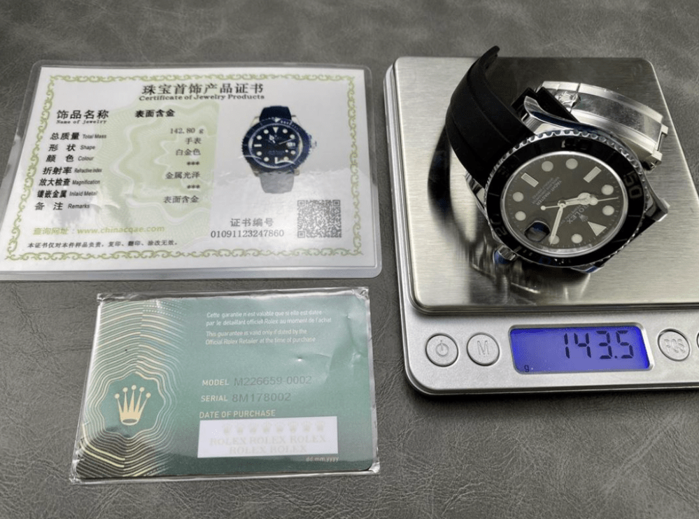 Watch with certification on scale