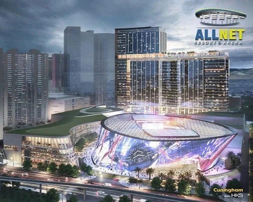 Futuristic Las Vegas arena and skyline