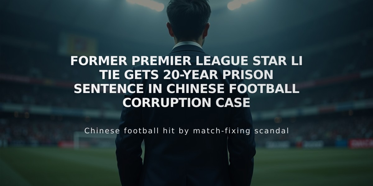 Former Premier League Star Li Tie Gets 20-Year Prison Sentence in Chinese Football Corruption Case