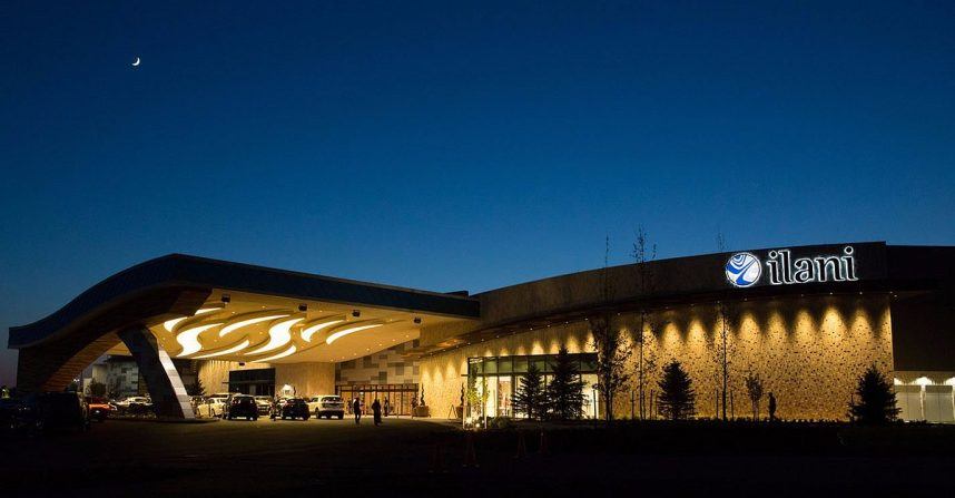 Illuminated ilani casino exterior at night