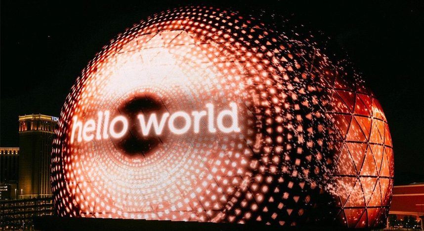 Sphere venue with "hello world" projection