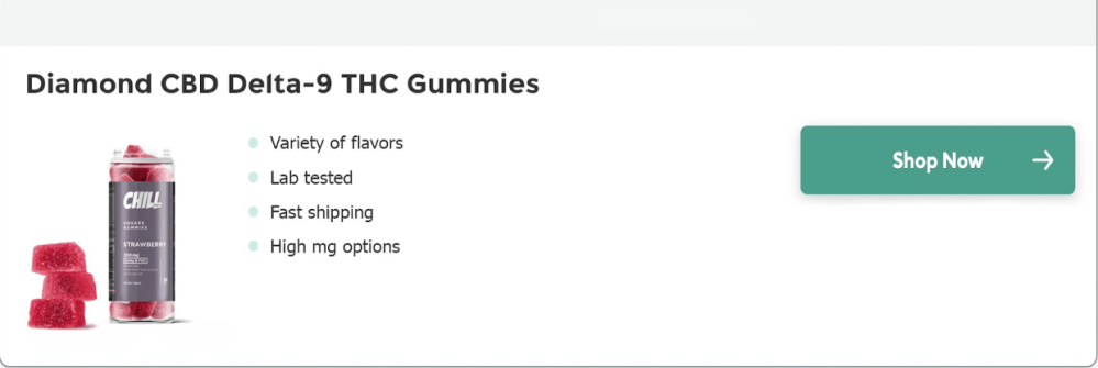 CBD gummies product page with features