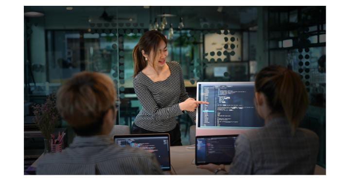 Women at computer workstations