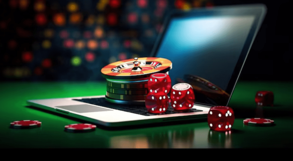 Laptop displaying online casino items