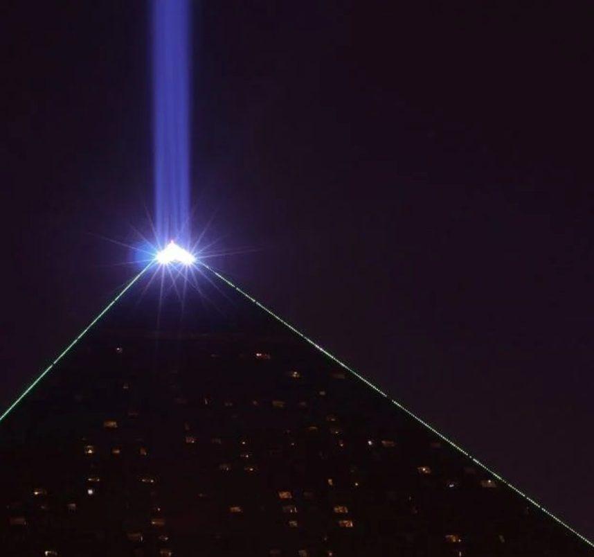 Luxor pyramid light beam at night