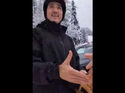 Trudeau skiing on snowy slope