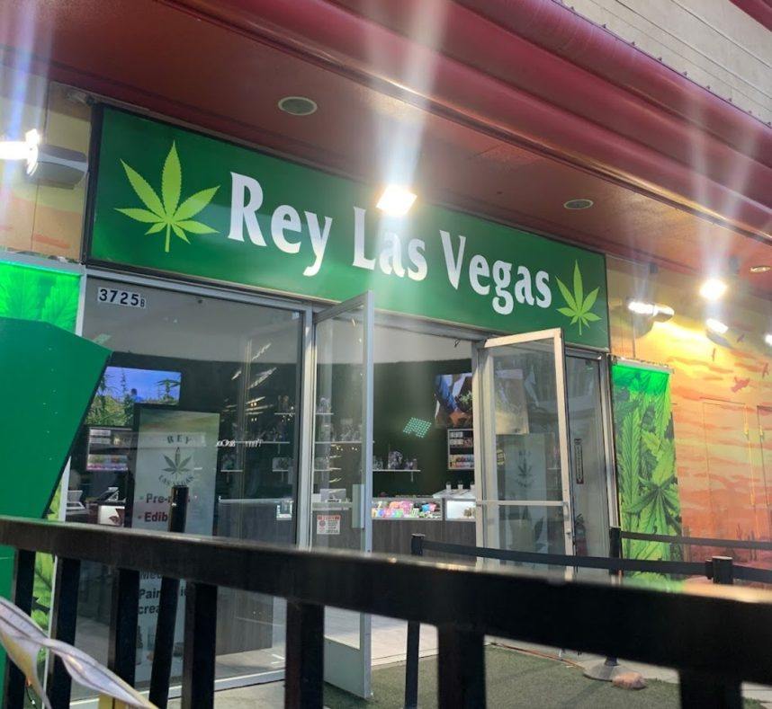 Las Vegas dispensary storefront at night