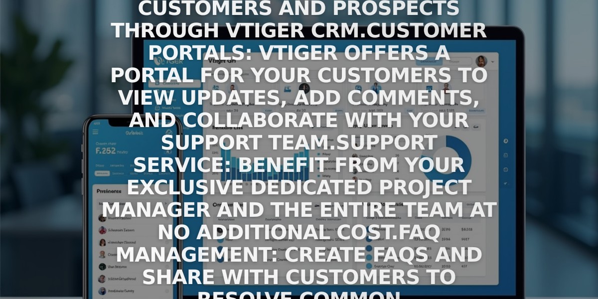 Access VTiger CRM on your mobile phones and tablets 24×7. Insights, data, and tasks are always at your fingertips. Choose from Androidor iOS mobile app to take your deal pipeline everywhere you go.

Viewer: List the individuals who have access to certain records and reports.

Workflow: Workflow automation reduces manual data entry and helps create new tasks faster. It assigns action items to a team member and provides alerts to managers or customers to complete their task.

Workflow Rules: Documents the process steps followed to accomplish a task.

Marketing

VTiger CRM has various tools to help you generate leads, nurture prospects, and convert them into customers.

Marketing Forms: Create landing pages with forms to capture the primary details of potential leads.

Marketing Lists: Organize your potential leads in groups based on your categorization criteria.

Campaigns: Run email campaigns to attract more leads.

Email & SMS Automation: VTiger Email Marketing Automation software helps you create beautiful emails, track opens and clicks, and manage campaigns at scale. Send personalized emails based on customer behavior or pre-defined criteria, such as birthdays, anniversaries, or purchase history. Send text messages to your leads or deals.

Business Processes: The process by which work is completed.

Support

Provide a good support service to your customers and prospects through VTiger CRM.

Customer Portals: VTiger offers a portal for your customers to view updates, add comments, and collaborate with your support team.

Support Service: Benefit from your exclusive dedicated project manager and the entire team at no additional cost.

FAQ Management: Create FAQs and share with customers to resolve common queries.

Ticket Assignment Rules: Define rules to assign tickets to team members based on topic, area, geography, or other criteria.

Reports & Analytics

VTiger CRM includes powerful reporting tools to help you track your business performance and make data-driven decisions.

AI-Powered Analytics: Get automatic insights about important metrics, trends, and anomalies in your business data.

Custom Reports: Create your own reports by choosing from a wide range of parameters and fields.

Dashboards: View key metrics and performance indicators through visual dashboards.

KPI Tracking: Monitor and measure your team's performance against key business metrics.

Records Management: Manage sales, service, and business records, including contracts, deals, and agreements.

Conclusion

VTiger CRM is a comprehensive solution that caters to all your business needs. From sales and marketing to customer support and analytics, VTiger provides the tools you need to grow your business efficiently. The CRM's automation features, combined with its user-friendly interface and robust functionality, make it an excellent choice for businesses of all sizes.

Want to try VTiger CRM for yourself? Check out VTDev's VTiger services to get started with your CRM implementation today.