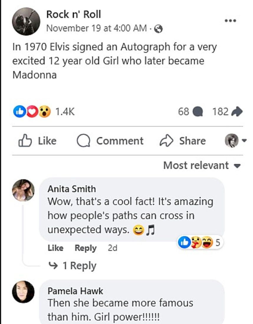 Social media comments on Elvis, Madonna