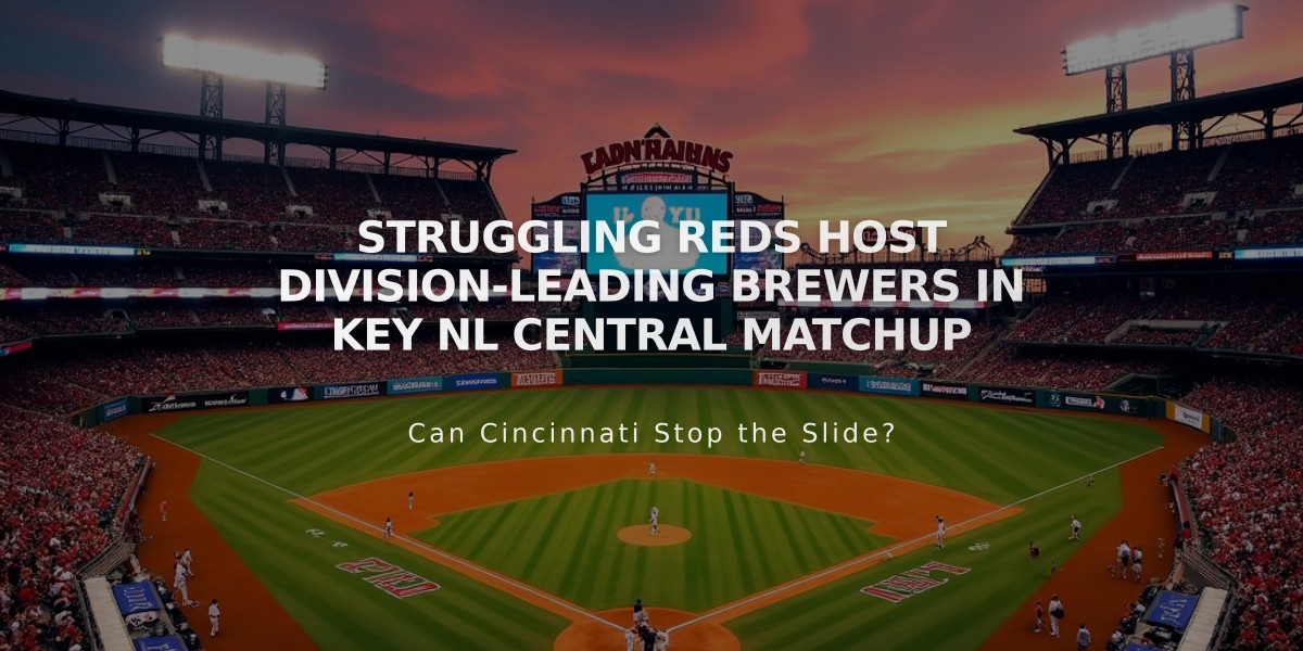 Struggling Reds Host Division-Leading Brewers in Key NL Central Matchup