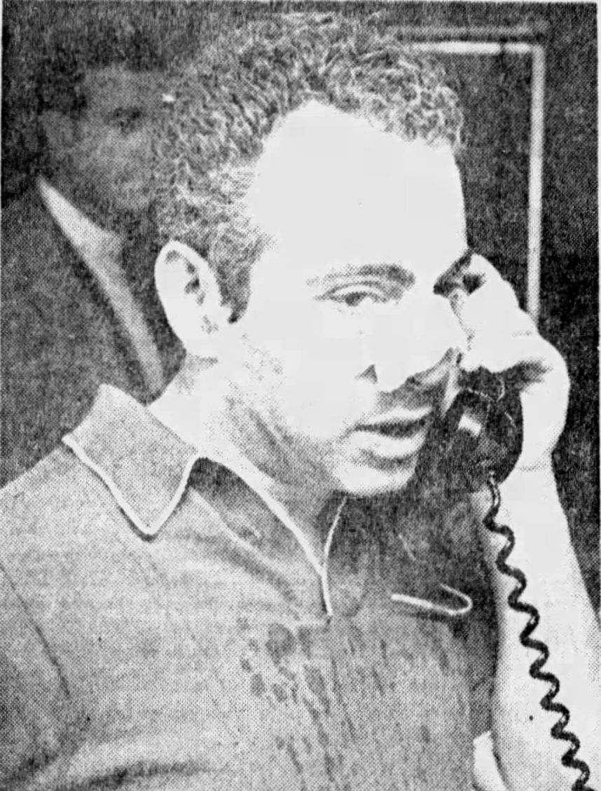 Jackie Mason using telephone, 1980s Miami