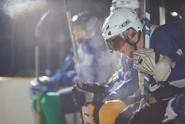 Hockey player in locker room