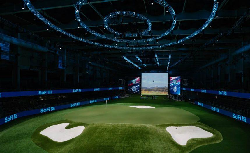 Indoor golf arena with LED lighting