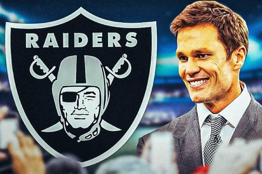 Tom Brady alongside Raiders emblem