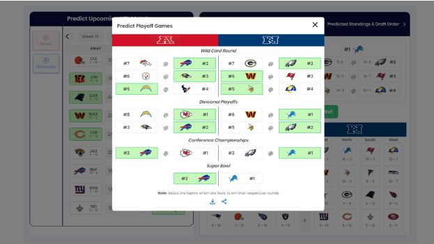 Playoff game prediction website interface