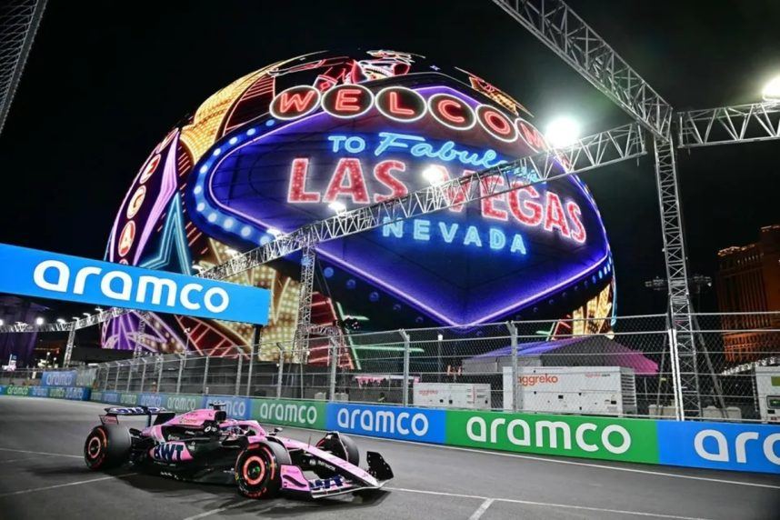 F1 car racing Las Vegas night