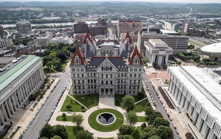 Albany cityscape with prominent church steeple