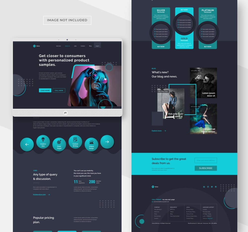 Dark website template layout