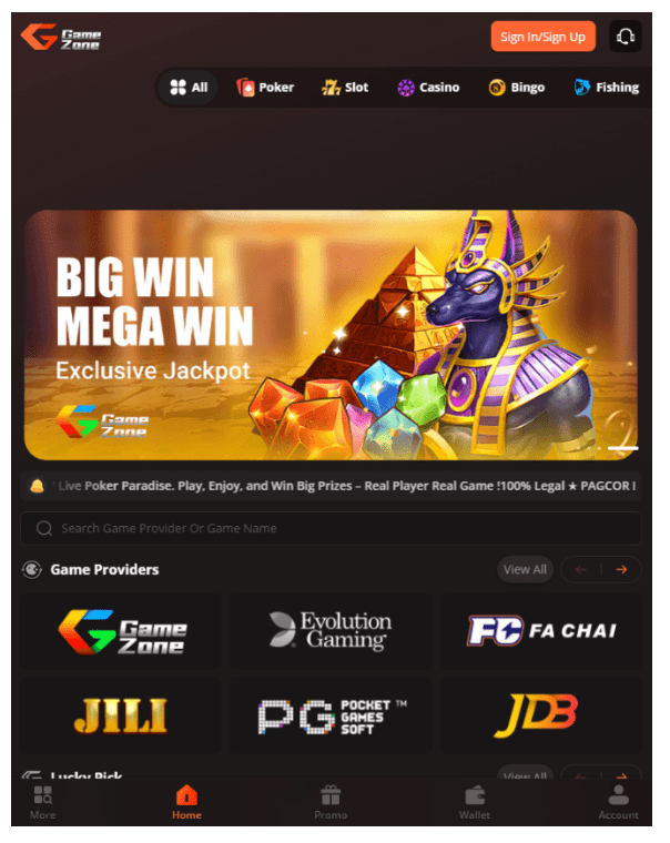 gambling website screenshot