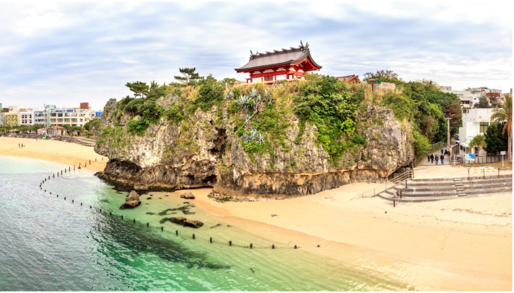 Beach landscape with coastal mountain