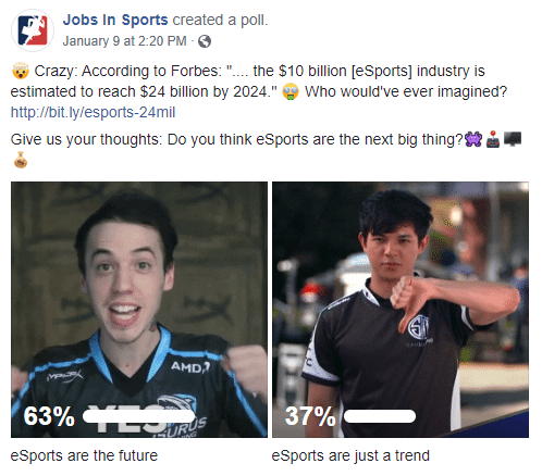 Facebook poll about esports popularity