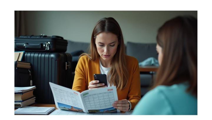 Two women review map together