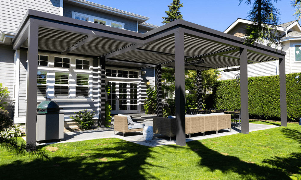 Luxury outdoor patio with cushioned seating