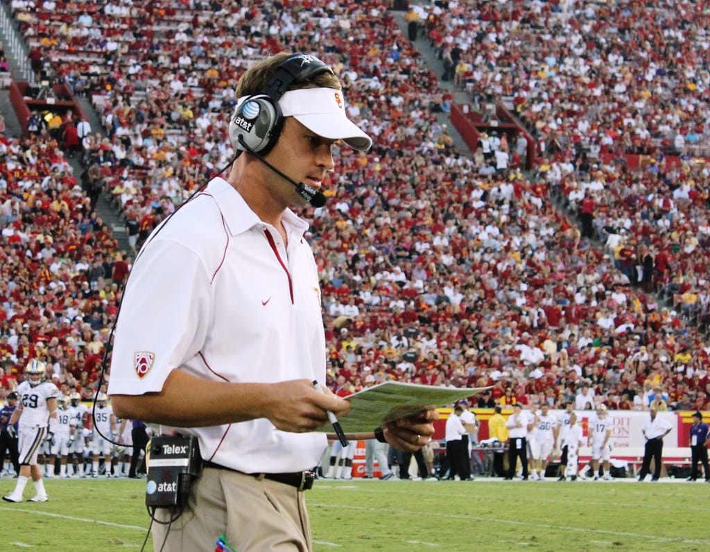 Lane Kiffin coaching on sideline