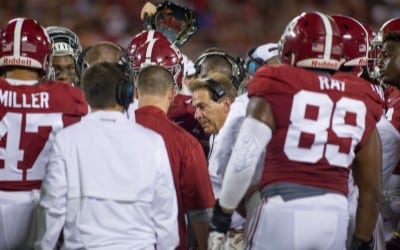 Alabama football team celebrating championship victory