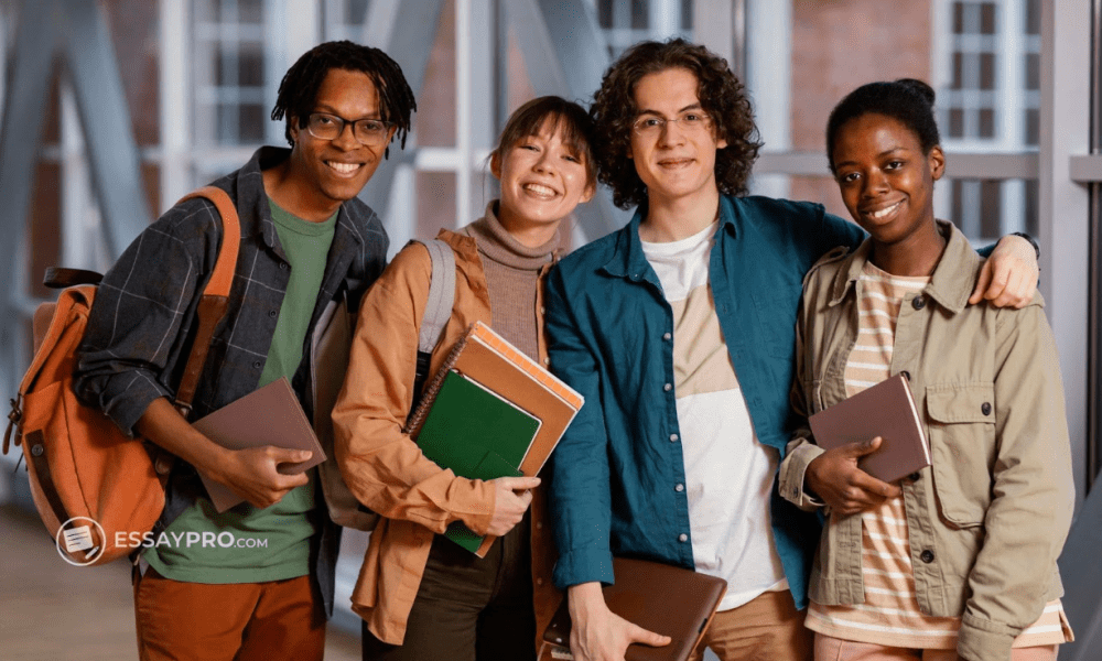 Students carrying backpacks and books