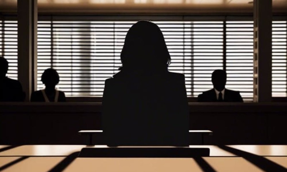 Woman silhouette testifying in court