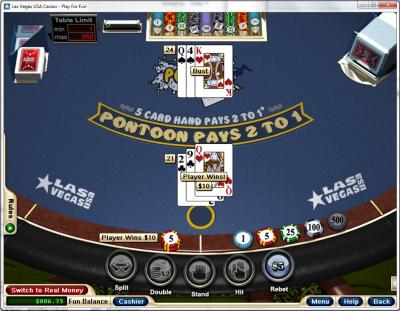 Screenshot of Pontoon card game